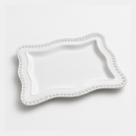 White Ceramic Rectangular Serving Plate with Beaded Rim for Appetizers and Table Serving - Image 4