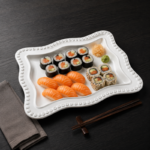 White Ceramic Rectangular Serving Plate with Beaded Rim for Appetizers and Table Serving - Image 5