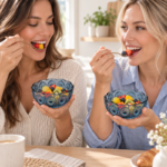 2 Piece 280ml Blue Glass Bowl Set with Embossed Peacock Feather Design and Scalloped Rim for Desserts Snacks and Dips - Image 3