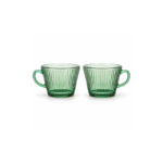 2 Piece 400ml Green Fluted Glass Cup Set with Handles and Wide Tapered Shape for Coffee Tea and Breakfast Drinks