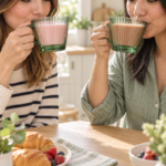 2 Piece 400ml Green Fluted Glass Cup Set with Handles and Wide Tapered Shape for Coffee Tea and Breakfast Drinks - Image 3