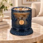245ml Fluted Glass Tumbler with Gold Medallion Beaded Trim and Embossed Leaves for Iced Coffee and Cold Drinks - Image 2