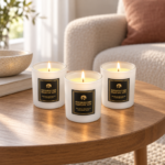 3 Piece 7cm Pearl White Jar Aromatherapy Candle Set with Black and Gold Label for Home Fragrance and Gifting - Image 2