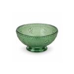 300ml Green Footed Glass Dessert Bowl with Diamond Texture Embossed Clover Flowers and Beaded Rim for Desserts and Snacks