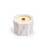 4.5cm Mini Octagonal Marble Look Candle with Wood Wick and White Grey Veined Finish for Home Decor and Gifting