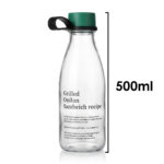 500ml Glass Water Bottle - Amazing Clear Milk Bottle Style Glass Bottle with Green Cap and Carry Loop Perfect for Juice and Water - Image 2