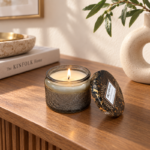 5cm Mini Embossed Floral Jar Candle with Gold Printed Lid and Message Label for Gifts and Home Fragrance - Image 2