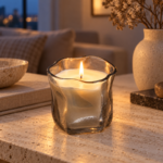 7.5cm Wavy Tinted Glass Jar Candle with Organic Sculptural Shape for Modern Home Decor and Gifting - Image 2