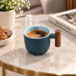 70ml Ceramic Espresso Cup with Wooden Handle and Twisted Swirl Base for Espresso and Turkish Coffee - Image 5