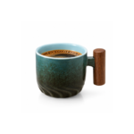 70ml Ceramic Espresso Cup with Wooden Handle and Twisted Swirl Base for Espresso and Turkish Coffee - Image 9