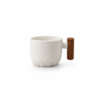 70ml Ceramic Espresso Cup with Wooden Handle and Twisted Swirl Base for Espresso and Turkish Coffee