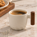 70ml Ceramic Espresso Cup with Wooden Handle and Twisted Swirl Base for Espresso and Turkish Coffee - Image 3