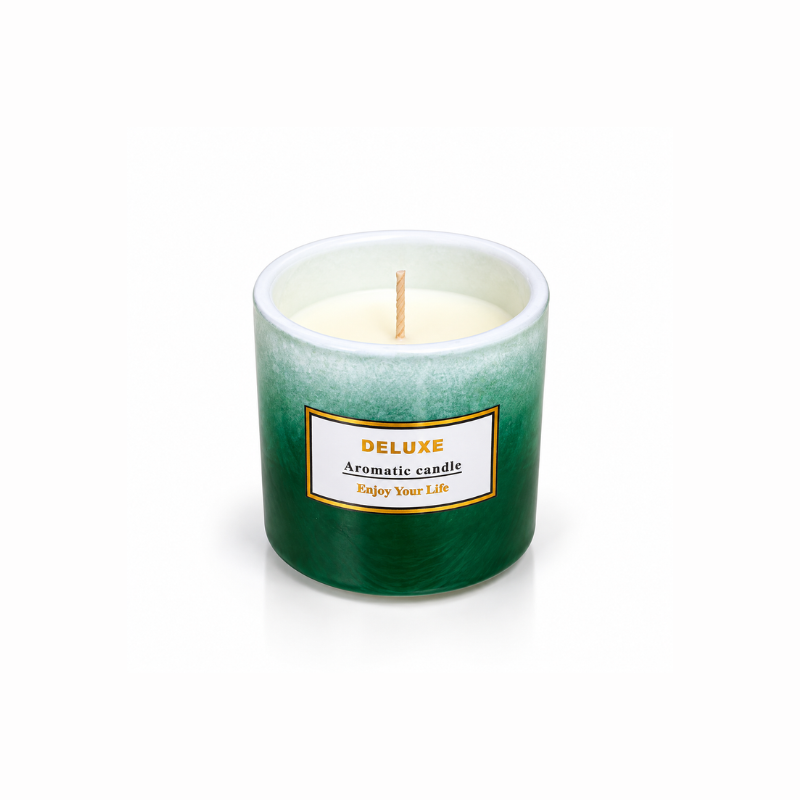 7cm Ombre Glaze Pot Aromatic Candle with Gold Framed Deluxe Label for Home Decor and Gifting - Green (1) 7cm Ombre Glaze Pot Aromatic Candle with Gold Framed Deluxe Label for Home Decor and Gifting - Image 1