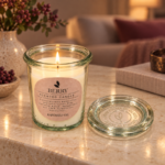 8.5cm Rapeseed Oil Scented Candle in Clear Glass Jar with Glass Lid and Round Botanical Label for Home Fragrance - Image 2
