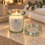 8.5cm Rapeseed Oil Scented Candle in Clear Glass Jar with Glass Lid and Round Botanical Label for Home Fragrance - Image 5