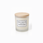 9cm Frosted White Jar Scented Candle with Natural Wood Grain Lid and Enjoy Your Life Label for Home Fragrance