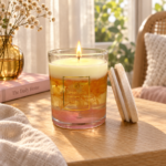 9cm Layered Botanical Jar Candle with Dried Flowers and Citrus Decorative Lid and Gold Label for Home Fragrance and Gifting - Image 5