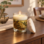 9cm Layered Botanical Jar Candle with Dried Flowers and Citrus Decorative Lid and Gold Label for Home Fragrance and Gifting - Image 2