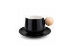 Ceramic Coffee Cup and Saucer Set with Wood Grain Ball Handle for Espresso Cappuccino and Tea