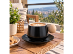 Ceramic Coffee Cup and Saucer Set with Wood Grain Ball Handle for Espresso Cappuccino and Tea - Image 3