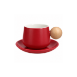 Ceramic Coffee Cup and Saucer Set with Wood Grain Ball Handle for Espresso Cappuccino and Tea - Image 6