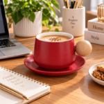 Ceramic Coffee Cup and Saucer Set with Wood Grain Ball Handle for Espresso Cappuccino and Tea - Image 4