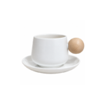 Ceramic Coffee Cup and Saucer Set with Wood Grain Ball Handle for Espresso Cappuccino and Tea - Image 9