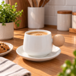 Ceramic Coffee Cup and Saucer Set with Wood Grain Ball Handle for Espresso Cappuccino and Tea - Image 7