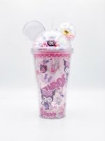 Stitch Tumbler with Straw and Kuromi Character Glitter Double Wall Cup with Dome Lid Round Ears Mini Figurine and Pastel Balls - Image 3