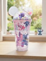 Stitch Tumbler with Straw and Kuromi Character Glitter Double Wall Cup with Dome Lid Round Ears Mini Figurine and Pastel Balls - Image 6
