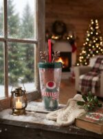 Christmas Tumbler with Straw - Amazing Reindeer Double Wall Cup with 3D Antler Lid and Red Glitter Perfect Holiday Gift - Image 2