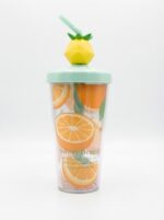 Clear Plastic Fruit Print Tumbler with Bent Straw and 3D Fruit Topper Lid for Juice Smoothies and Cold Drinks - Image 5