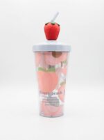 Clear Plastic Fruit Print Tumbler with Bent Straw and 3D Fruit Topper Lid for Juice Smoothies and Cold Drinks - Image 8