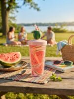 Clear Plastic Fruit Print Tumbler with Bent Straw and 3D Fruit Topper Lid for Juice Smoothies and Cold Drinks - Image 9