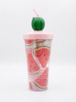 Clear Plastic Fruit Print Tumbler with Bent Straw and 3D Fruit Topper Lid for Juice Smoothies and Cold Drinks - Image 10