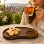 Coffee Cup with Bamboo Tray - Stunning 24cm Kidney Shaped Serving Set with 8cm Fluted Glass Cup Perfect for Coffee Tea and Snacks - Image 3