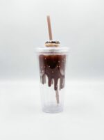 Donut Tumbler with Straw and 3D Donut Lid Topper Clear Double Wall Plastic Cup with Drip Glaze and Sprinkles for Cold Drinks - Image 4