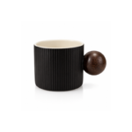 Fluted Ceramic Coffee Cup with Round Wooden Ball Handle and Straight-Walled Ribbed Design for Coffee and Tea - Image 9