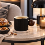 Fluted Ceramic Coffee Cup with Round Wooden Ball Handle and Straight-Walled Ribbed Design for Coffee and Tea - Image 7