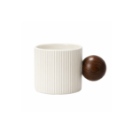 Fluted Ceramic Coffee Cup with Round Wooden Ball Handle and Straight-Walled Ribbed Design for Coffee and Tea - Image 4