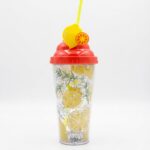 Fruit tumbler with straw in lemon and strawberry designs with glitter double wall, soft serve swirl lid and fruit straw charm