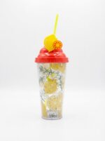 Fruit tumbler with straw in lemon and strawberry designs with glitter double wall, soft serve swirl lid and fruit straw charm