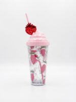 Glitter Double Wall Plastic Fruit Tumbler with Straw and Soft Serve Ice Cream Swirl Lid with Fruit Straw Charm for Cold Drinks - Image 3