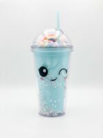 Kawaii Tumbler with Straw - Amazing Cute Face Double Wall Cup with Rainbow Dome Lid and Pastel Beads Perfect for Cold Drinks - Image 6