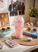 Kawaii Tumbler with Straw - Amazing Cute Face Double Wall Cup with Rainbow Dome Lid and Pastel Beads Perfect for Cold Drinks - Image 2