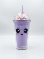 Kawaii Tumbler with Straw - Amazing Cute Face Double Wall Cup with Rainbow Dome Lid and Pastel Beads Perfect for Cold Drinks - Image 4