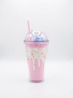 Milkshake Style Double Wall Plastic Tumbler with Straw and 3D Drip Sprinkles and Faux Whipped Cream Dome Lid for Cold Drinks - Image 6
