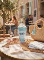Pastel Bow Print Double Wall Plastic Tumbler with Straw and Pearl Bead Dome Lid with 3D Flower Charm for Cold Drinks - Image 2