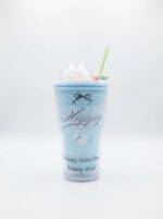 Pastel Bow Print Double Wall Plastic Tumbler with Straw and Pearl Bead Dome Lid with 3D Flower Charm for Cold Drinks - Image 3