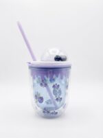 Rounded Double Wall Plastic Tumbler with Straw and Clear Dome Lid with 3D Fruit Charms and Drip Fruit Print for Cold Drinks - Image 3